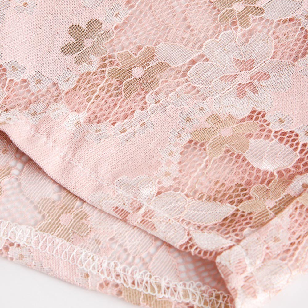 桜柄透かし彫りレース半袖シャツ