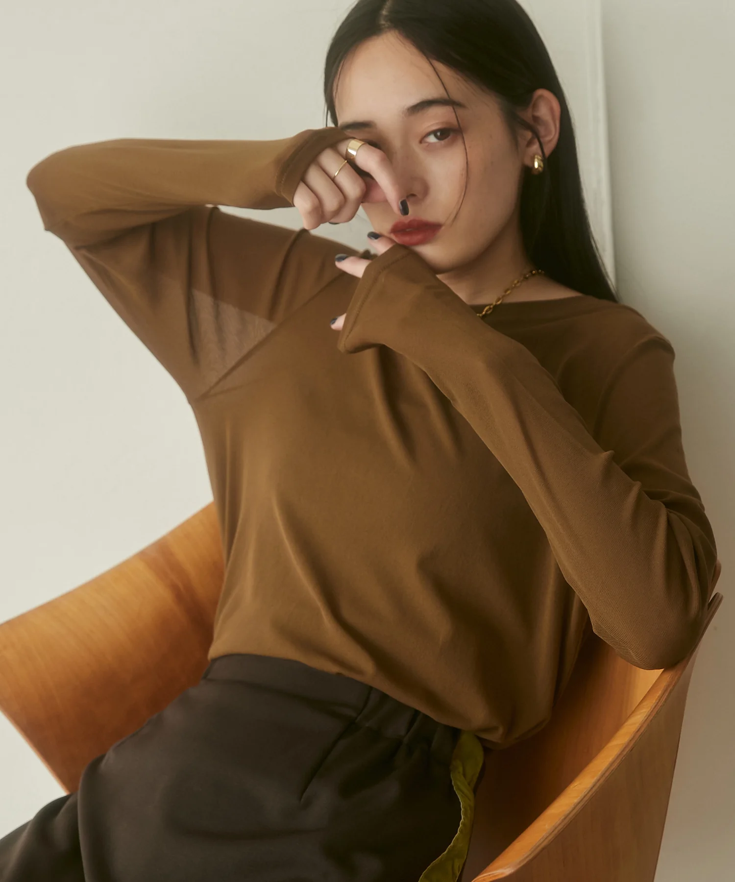 クルーネック シアートップス