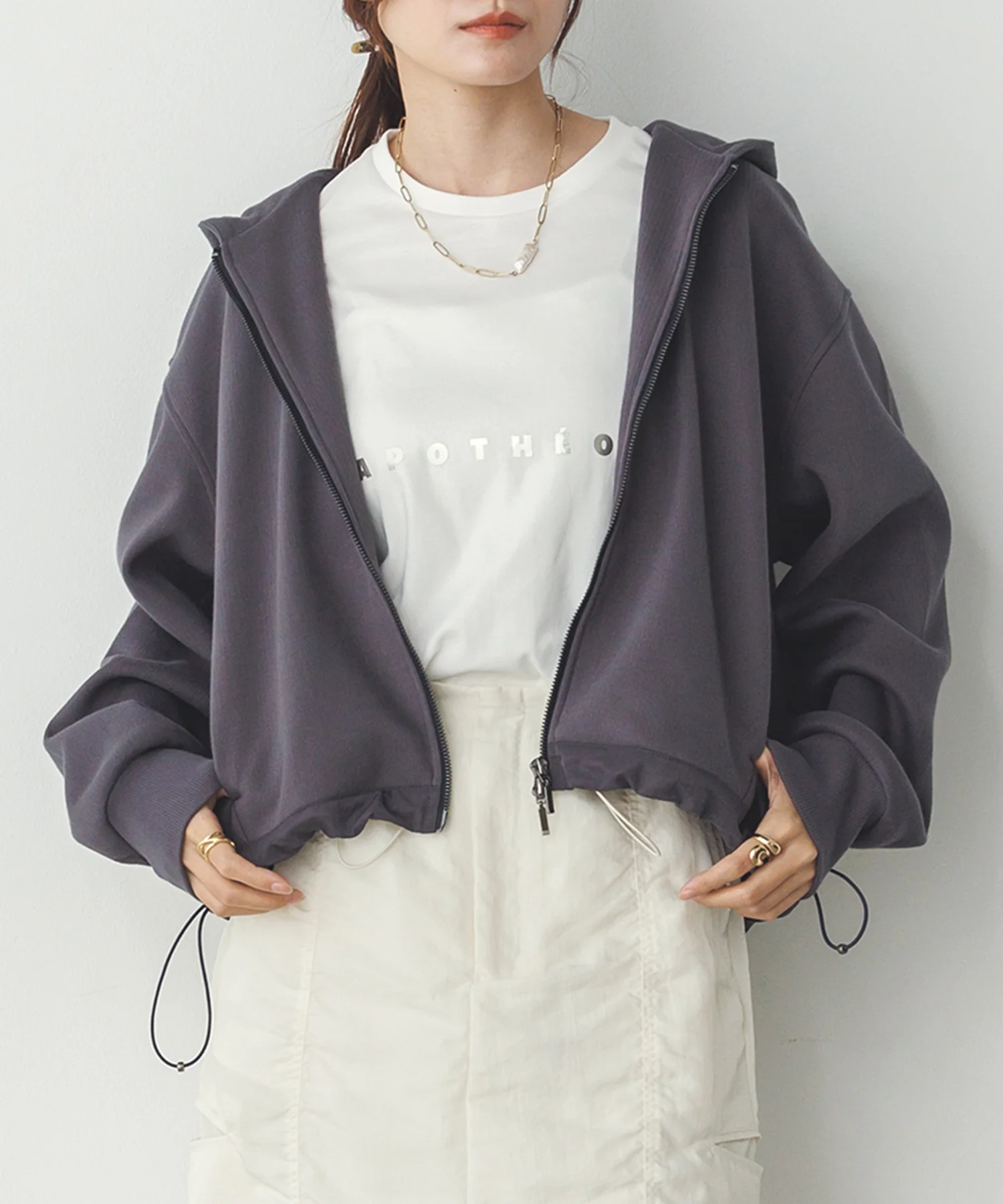 ダブルジップ ショートフーディ