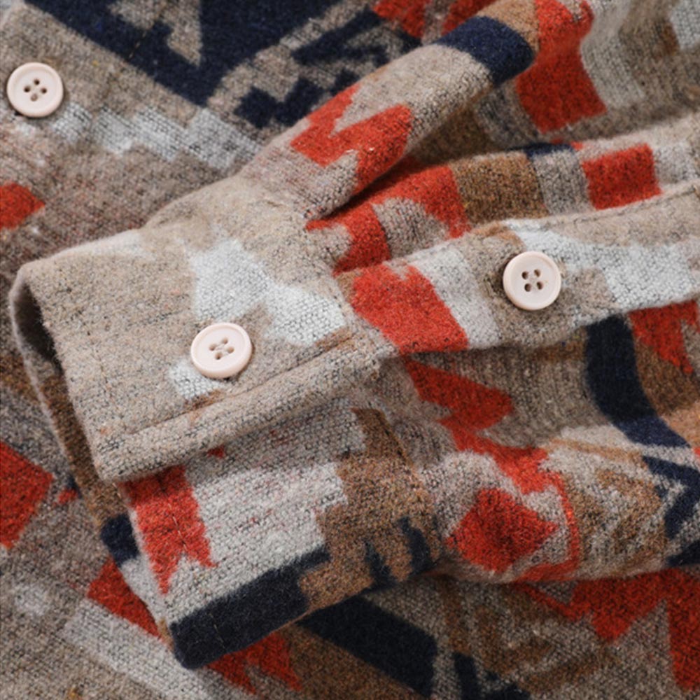 ナバホ柄民族風ジャカード長袖ラシャシャツ