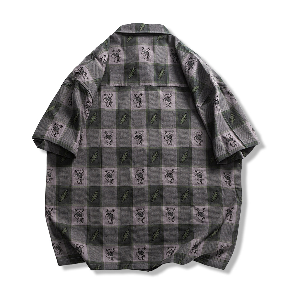 「熊×稲妻」ジャカードチェックシャツ