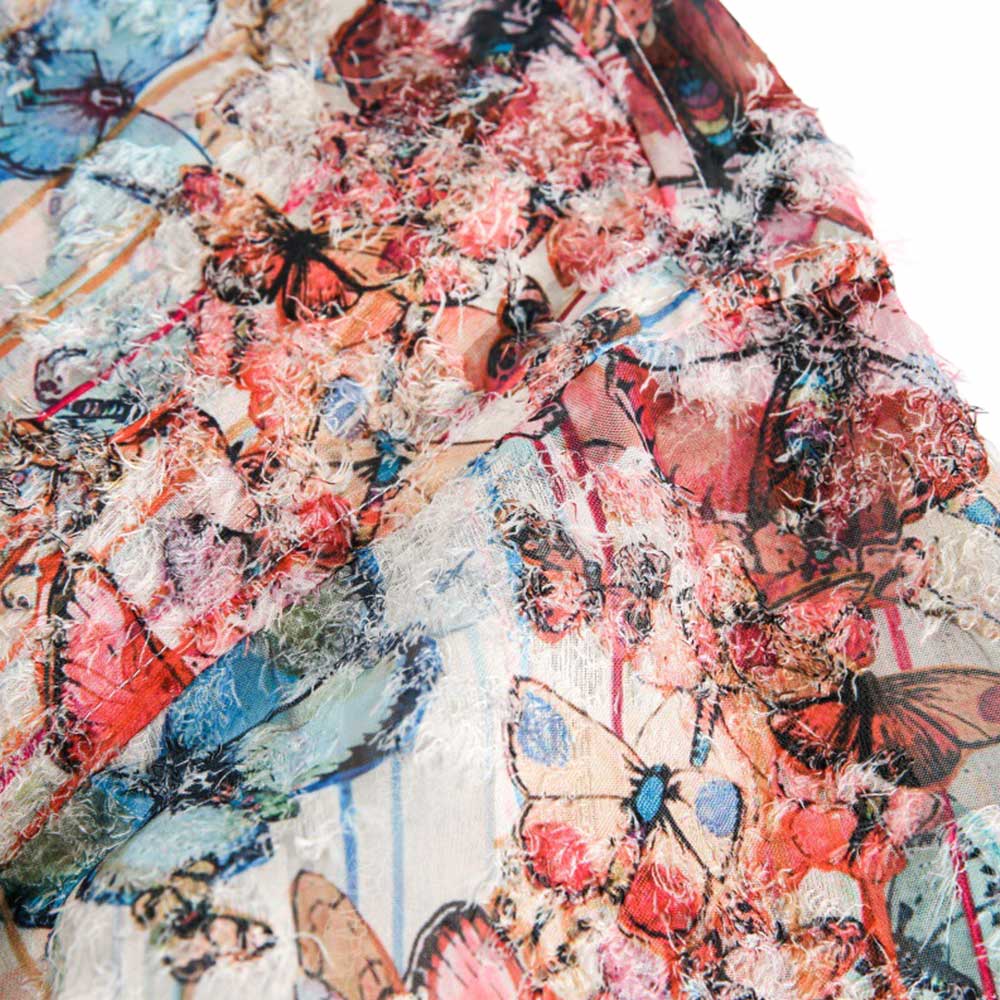 アメカジ蝶柄フリンジジャカードシャツ 半袖 