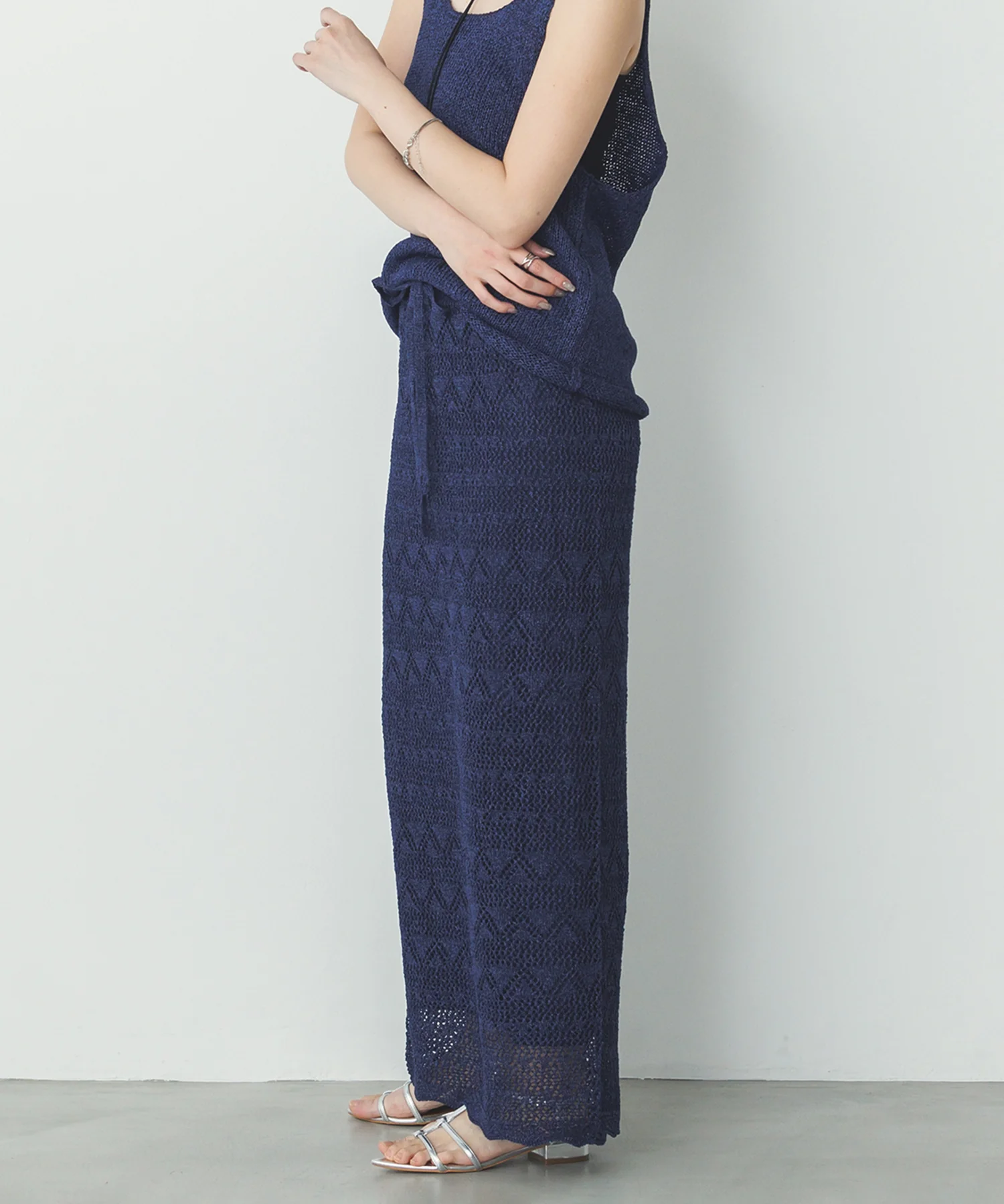 ペーパーヤーン 透かし編み ニットナロースカート