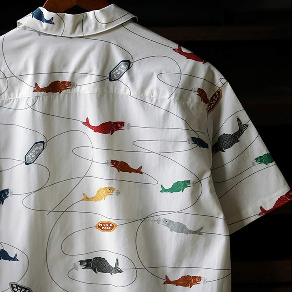 「魚」テンセル総柄半袖アロハシャツ