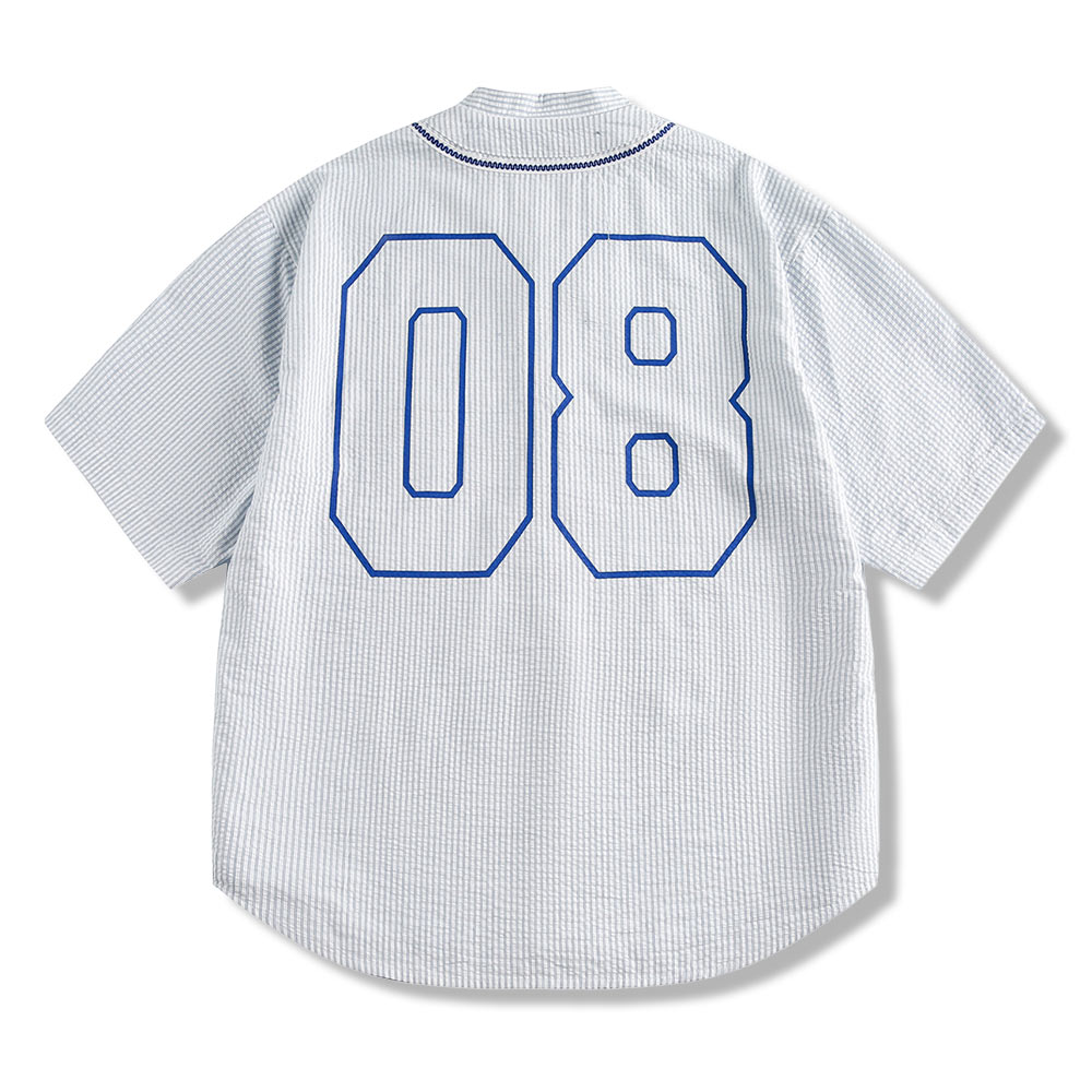 アメカジ　ストライプベースボールシャツ半袖
