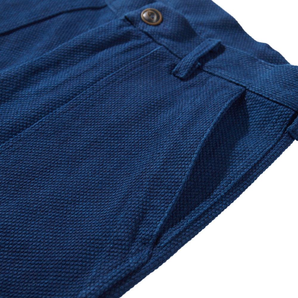 藍染刺し子生地の OG107復刻ワークパンツ