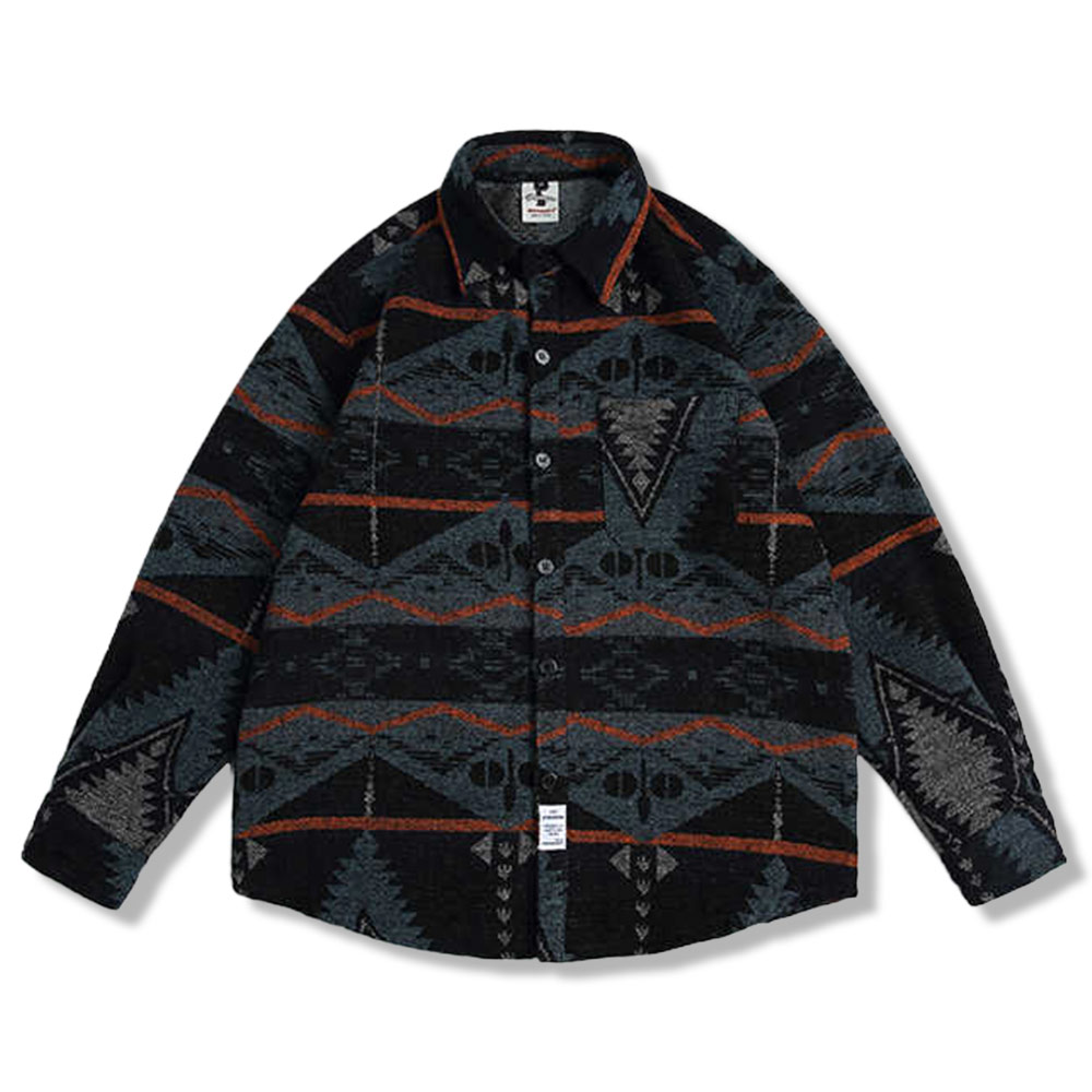 ナバホ柄ジャカード長袖シャツメンズ