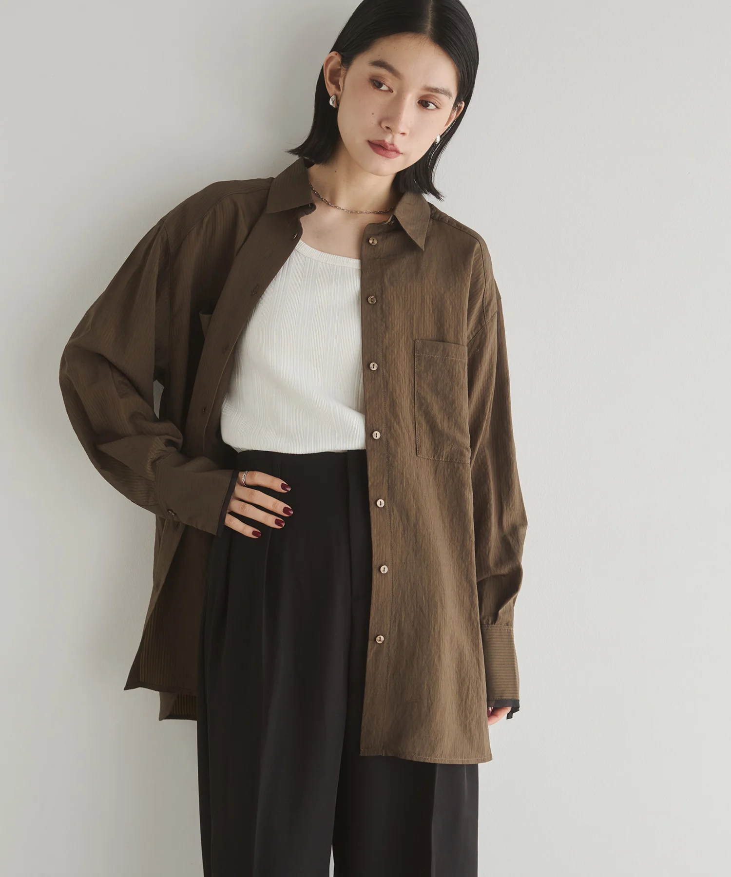 ツヤストライプ オーバーシャツ