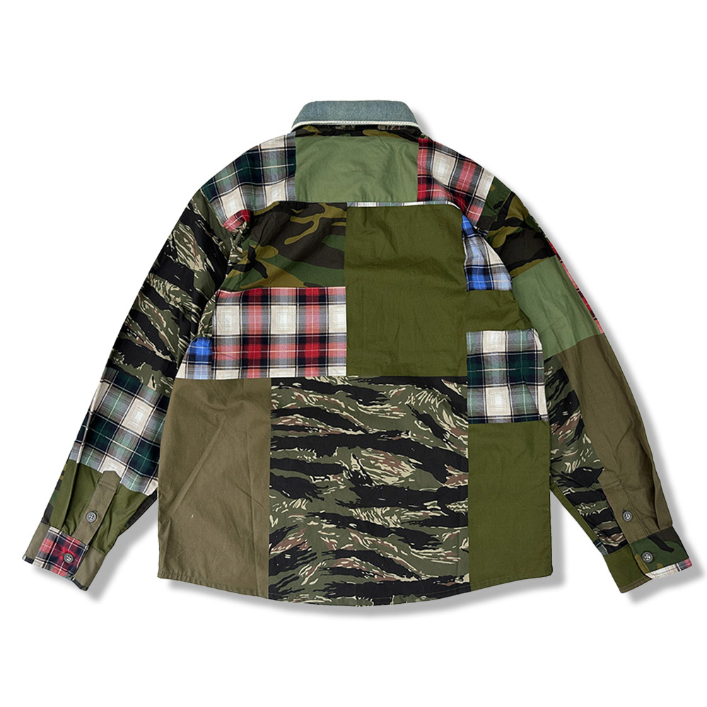 カモフラ＆チェック柄プリント長袖ワークシャツ