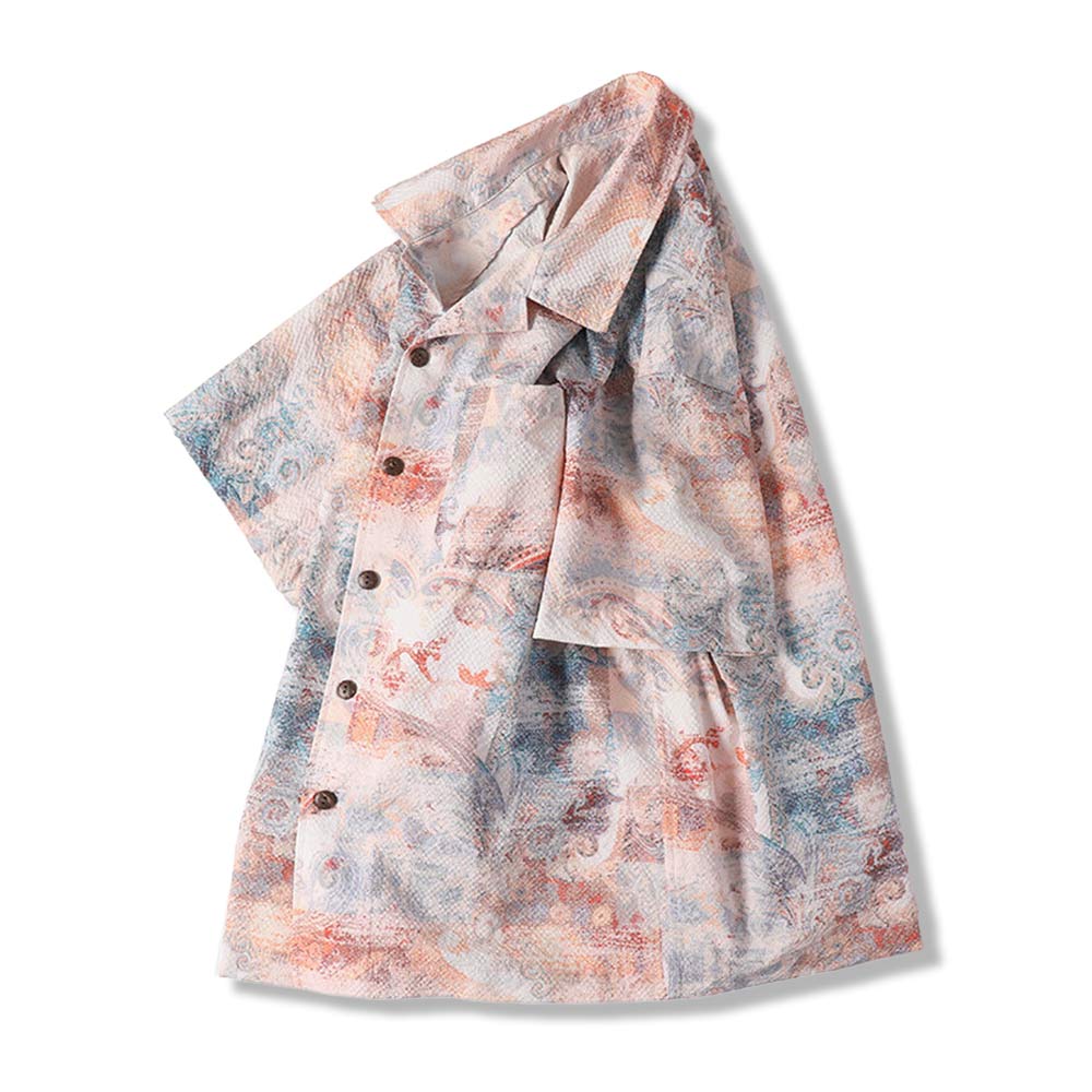 「東方霊草」プリント　シアサッカー素材オープンカラーシャツ