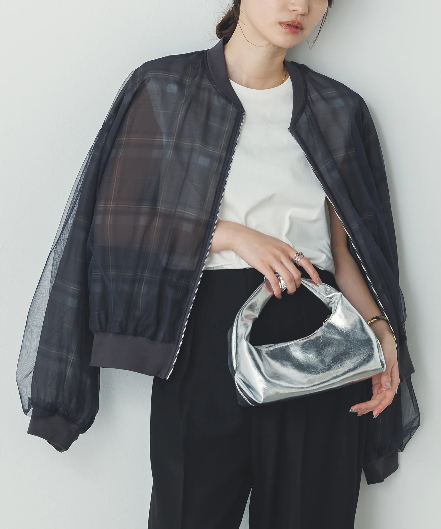 チュールシアー チェックブルゾン