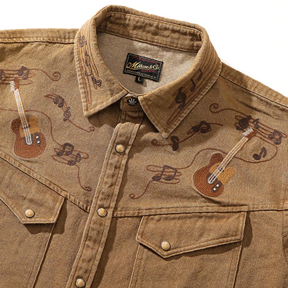 総刺繍　ブルースロックウエスタンシャツ