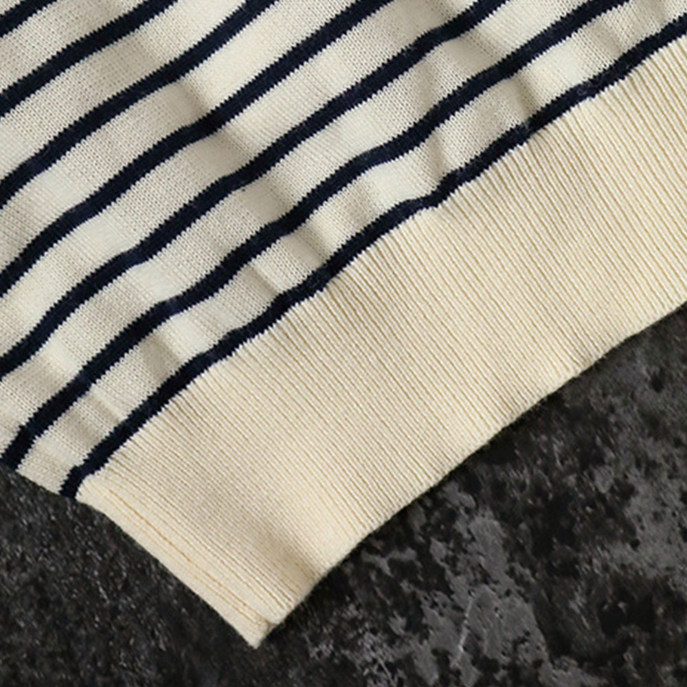 アメリカンレトロ　ボーダー柄オールドマネースタイルポロニットシャツ