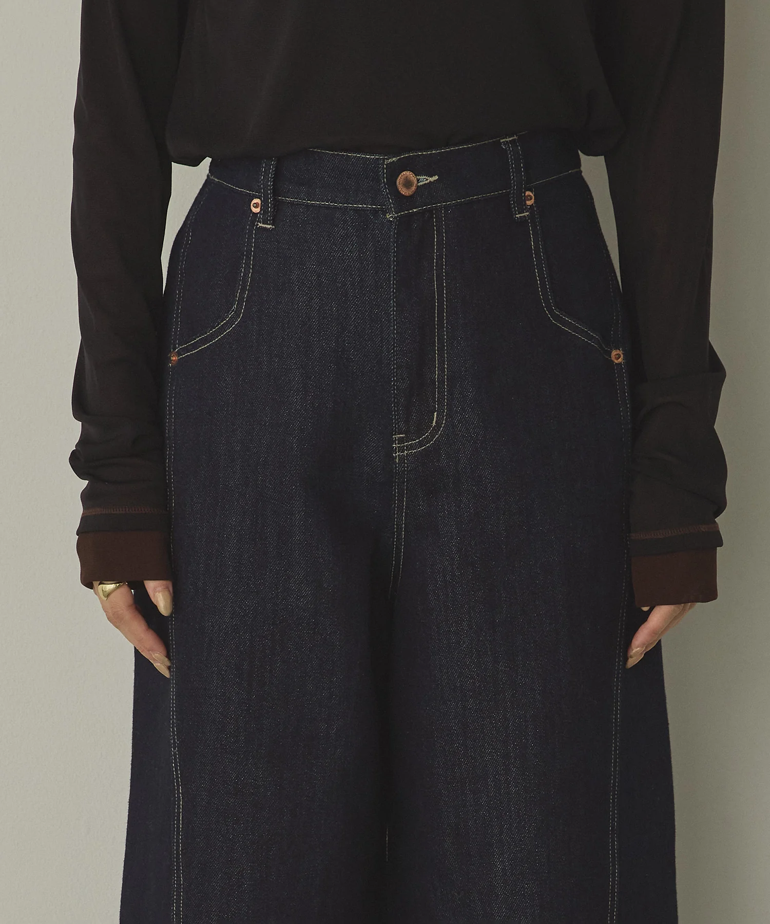 スラブデニム/ラメ ワイドパンツ　