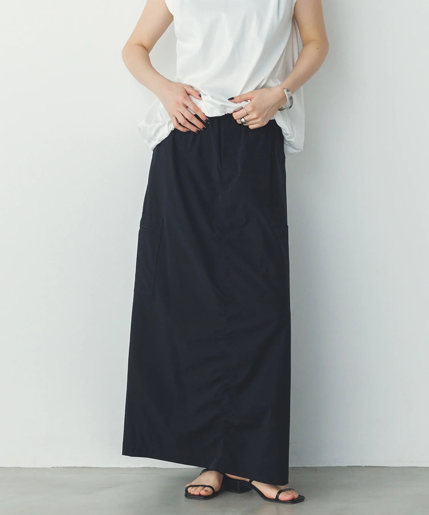 【接触冷感】シャーリング カーゴスカート