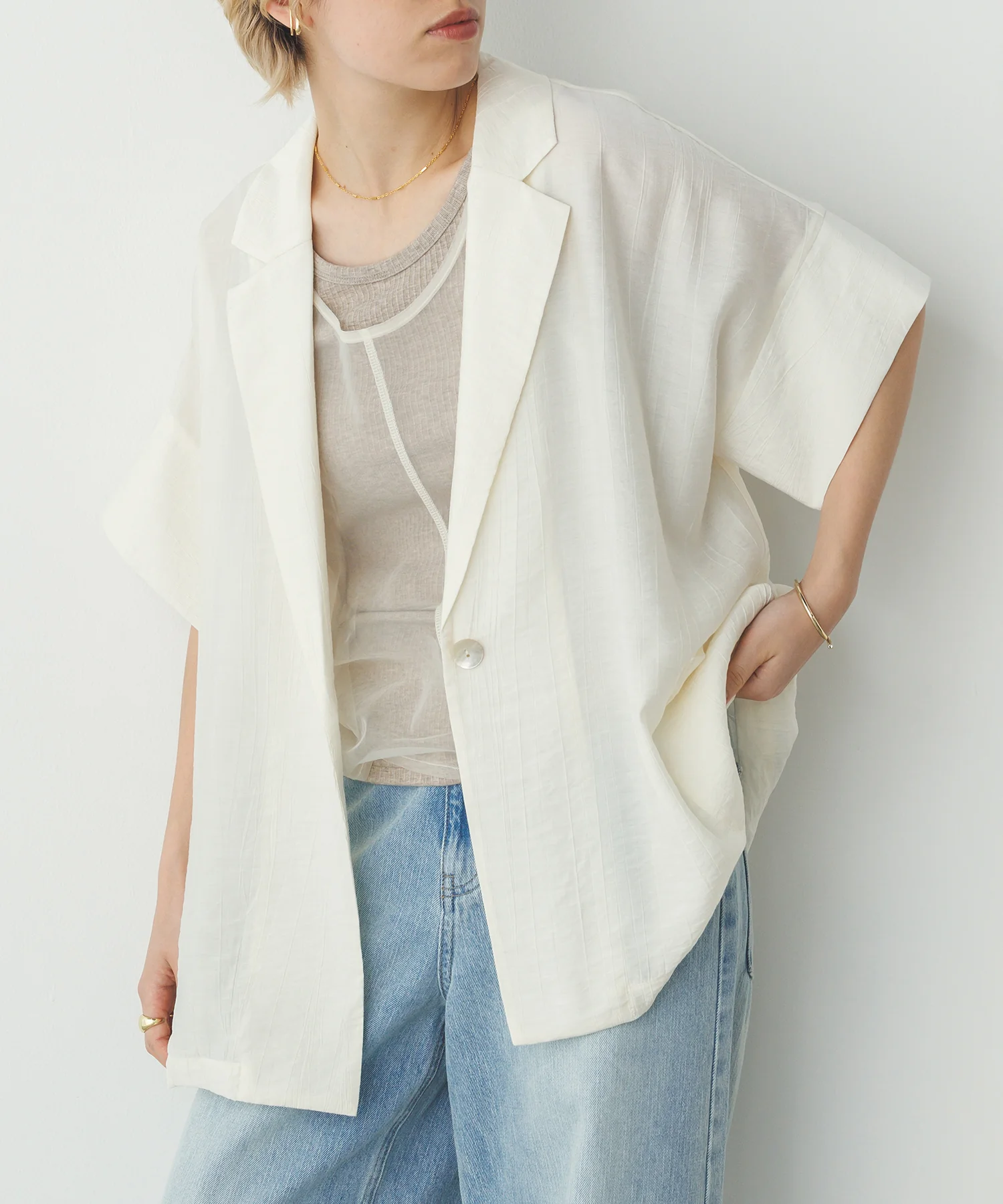 ワッシャーサテン シャツジャケット