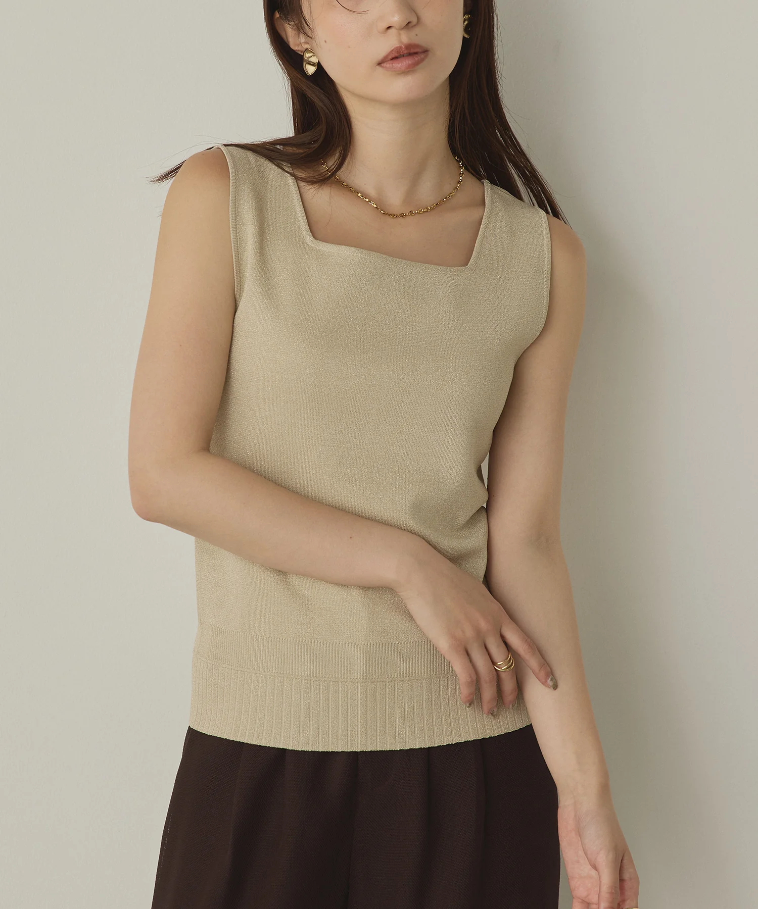 前後2WAY スクエアラメニット タンクトップ