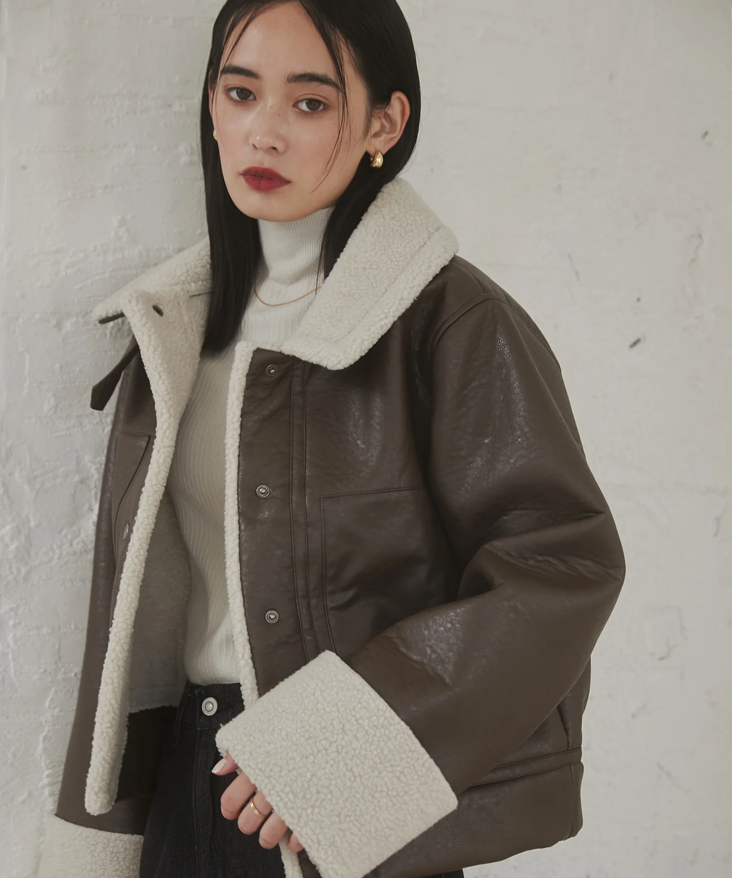 フェイクレザー×ボア ブルゾン