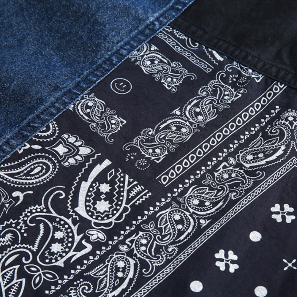 アメカジ　ペイズリー柄パッチワークシャツ 半袖