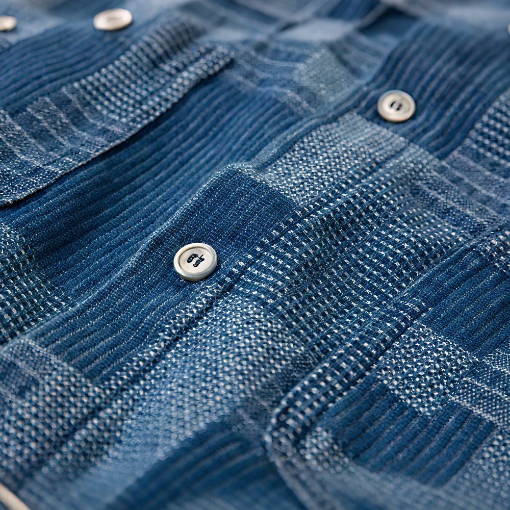 和風藍染刺し子デニムシャツ