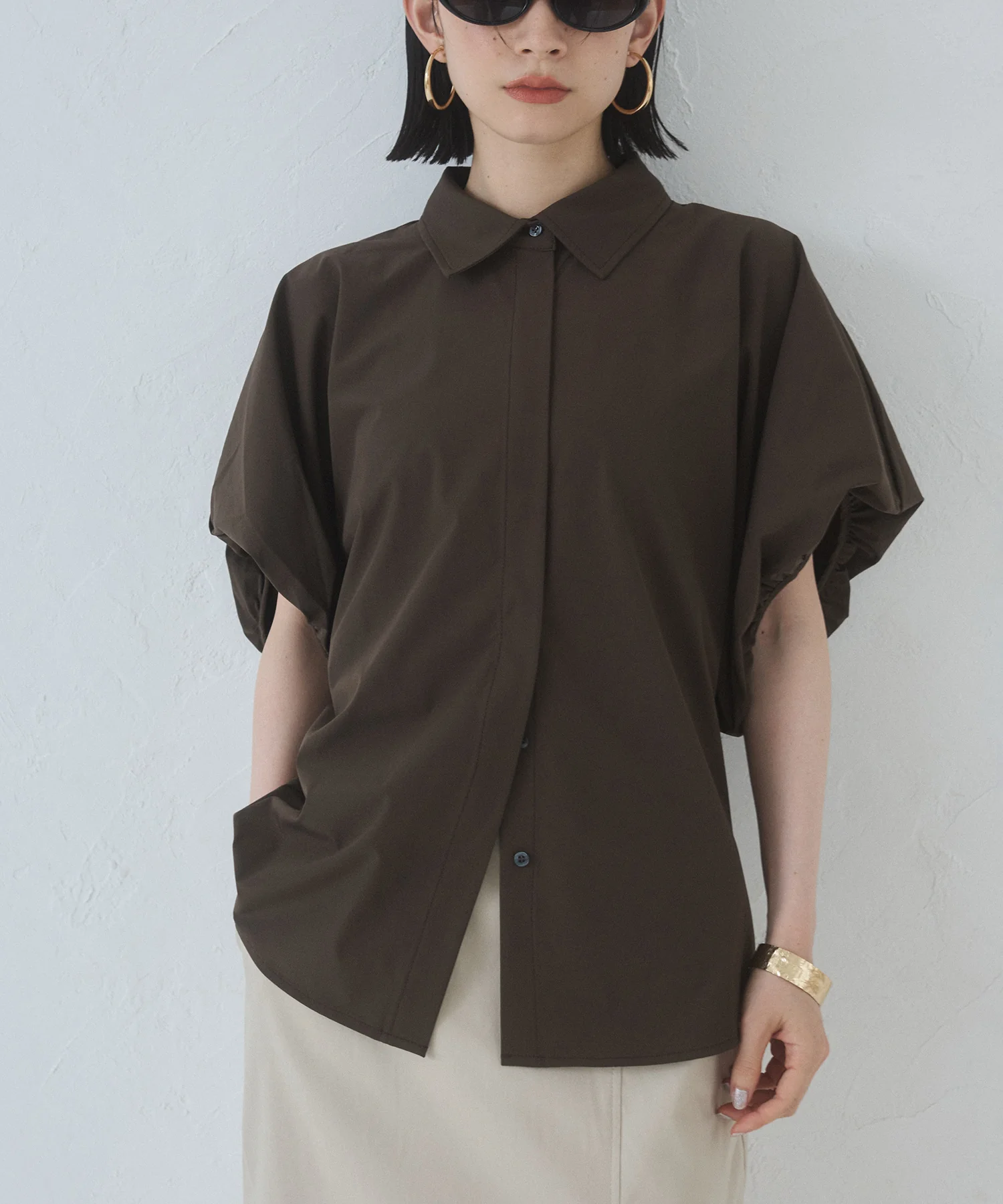 【接触冷感】 パフスリーブシャツ