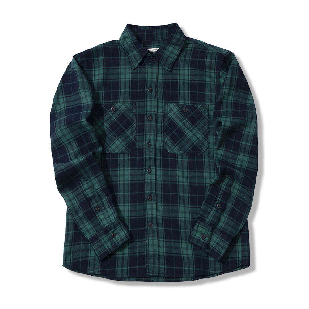 定番デザイン　ヘビーウェイトタータンチェック長袖シャツ