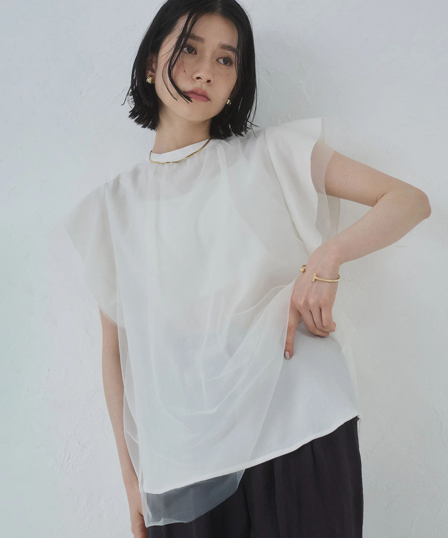 チュール レイヤードブラウス