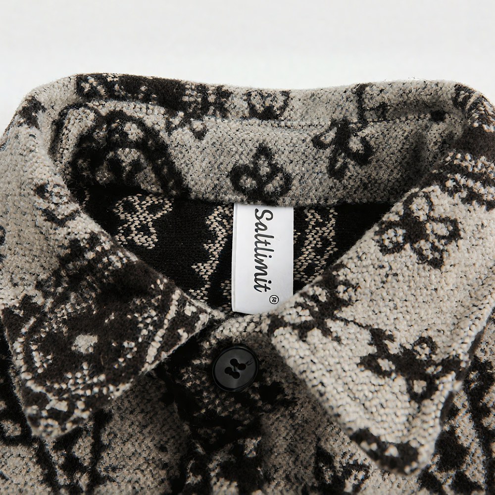 アメリカンレトロ　 ペイズリー柄モノクロ長袖シャツ