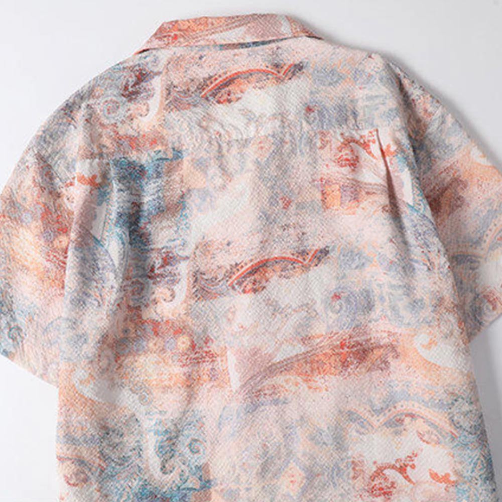 「東方霊草」プリント　シアサッカー素材オープンカラーシャツ