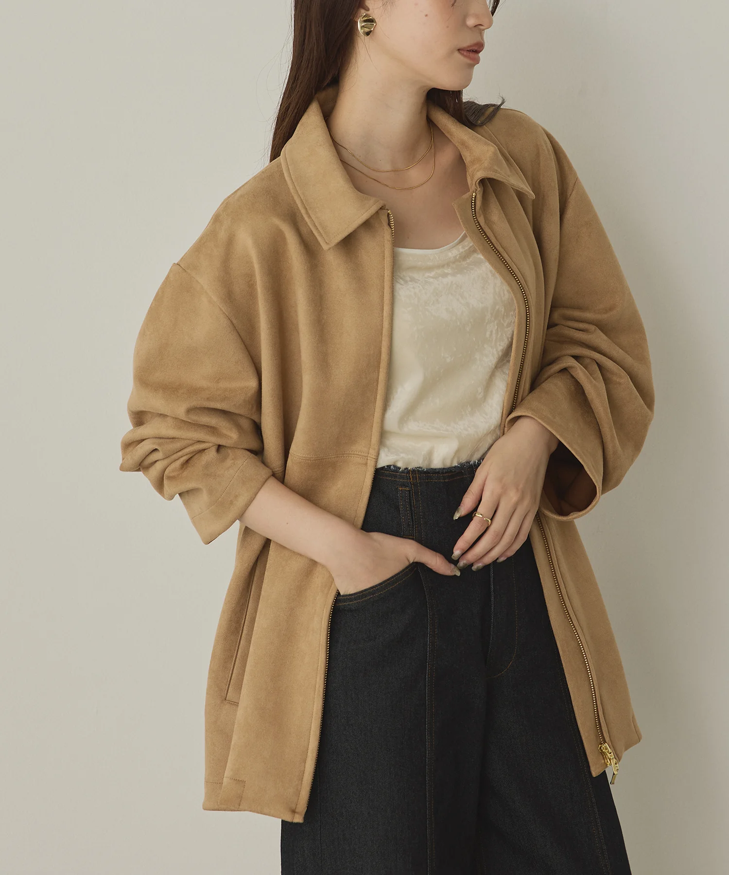 フェイクスウェード Wジップオーバーブルゾン