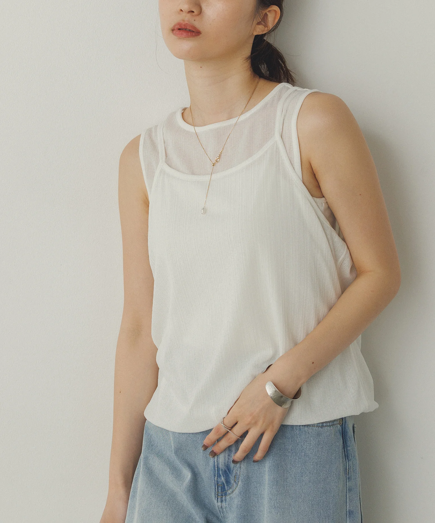 ランダムリブ シアータンクトップ