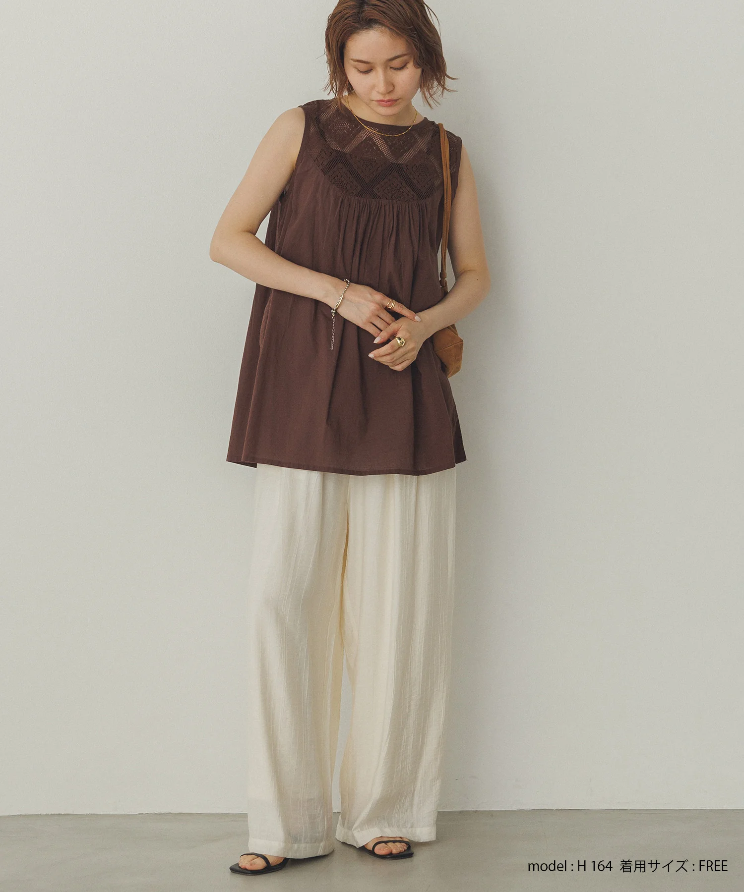 レース切替 ノースリーブブラウス