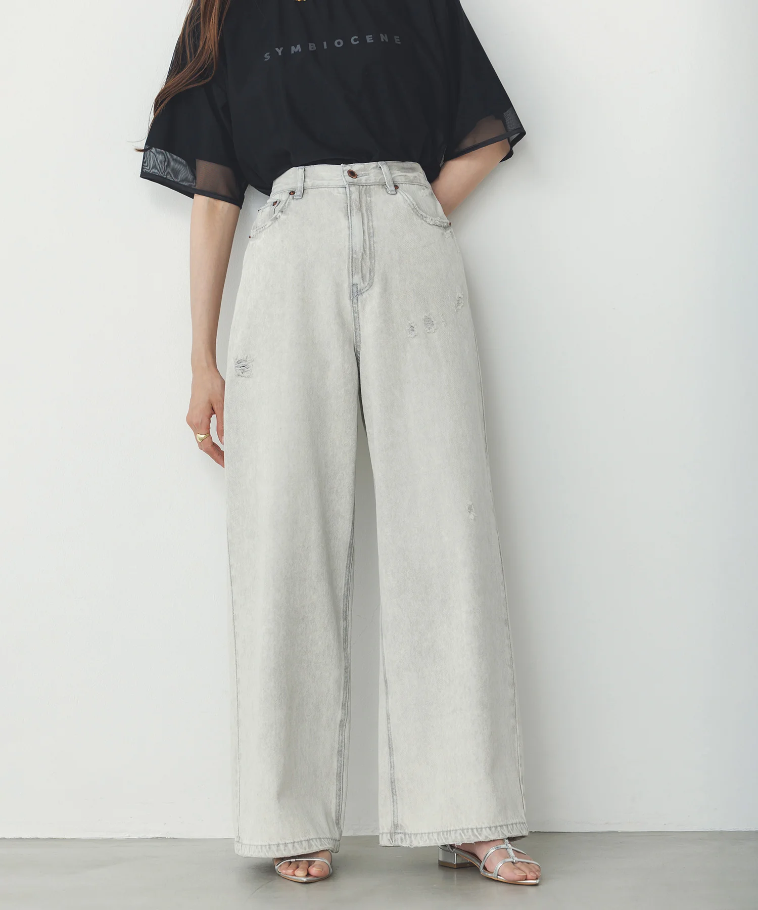 ダメージデニム ゆるストレートパンツ