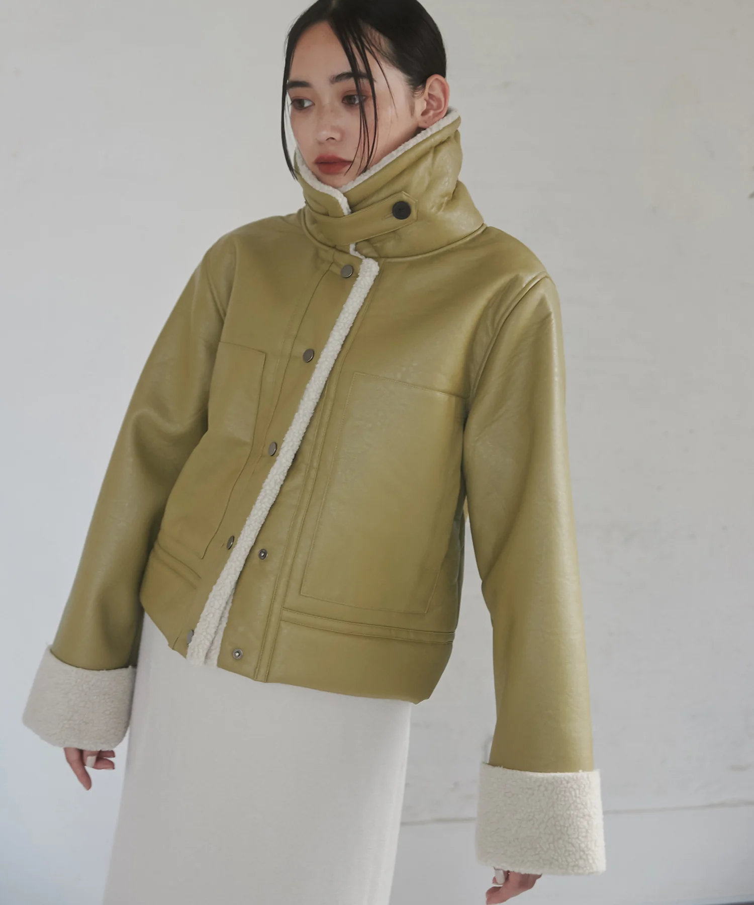 フェイクレザー×ボア ブルゾン