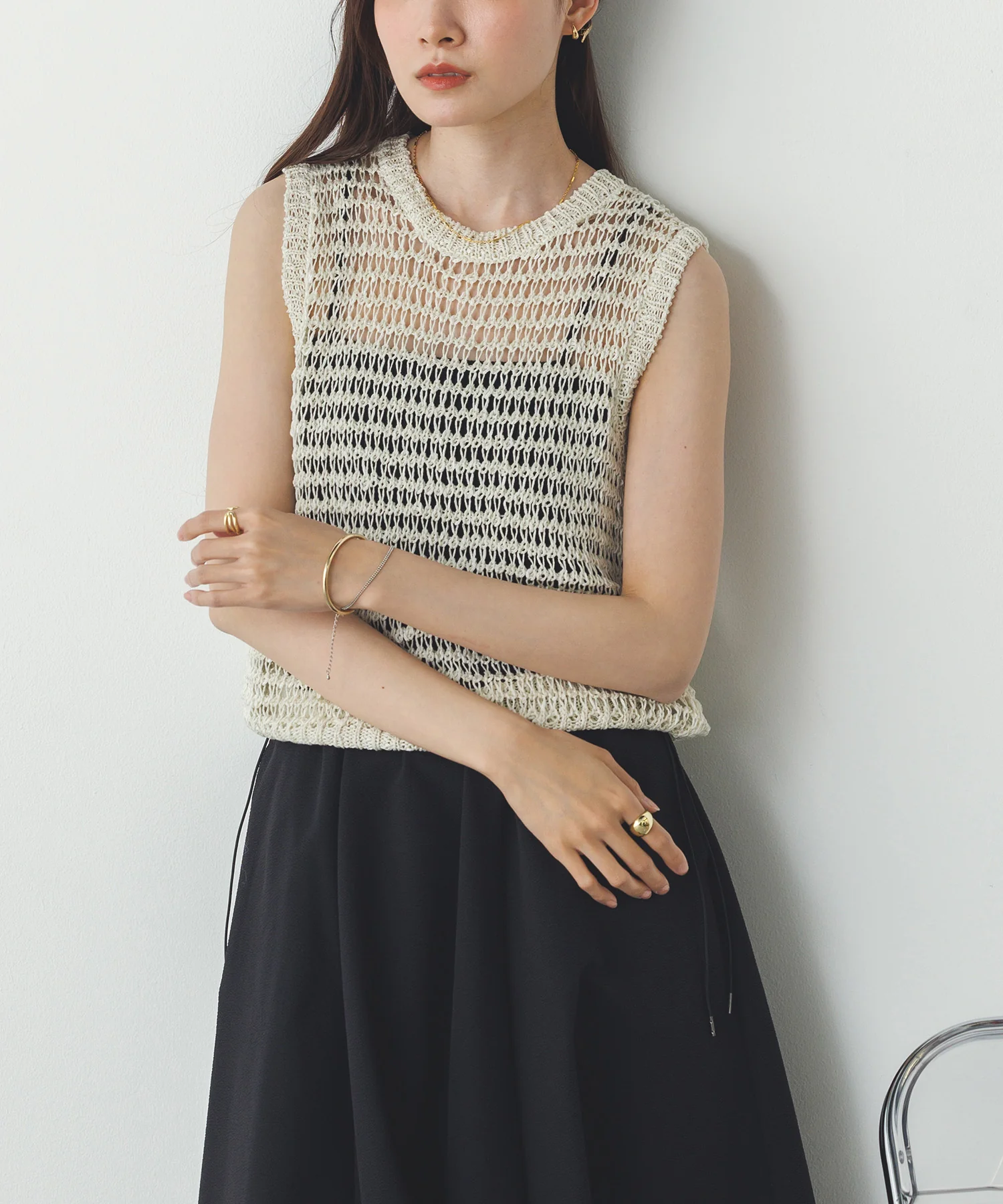 透かし編み ゆるニットタンクトップ