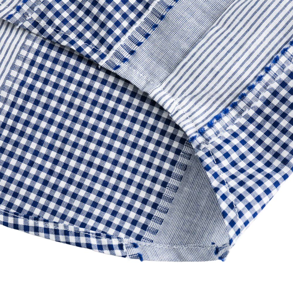 アメカジ　チェック柄パッチワーク長袖シャツ