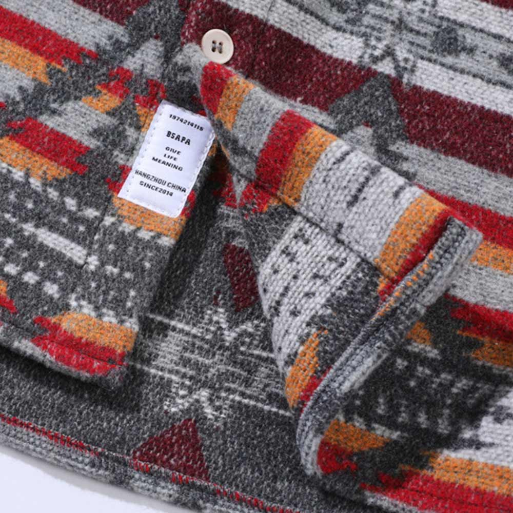 民族風ナバホ柄ジャカード長袖シャツ