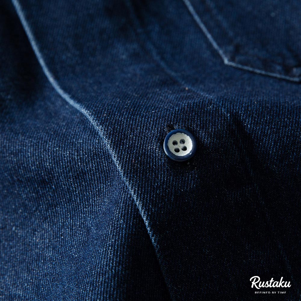 チェック切り替え折り襟デニムシャツ