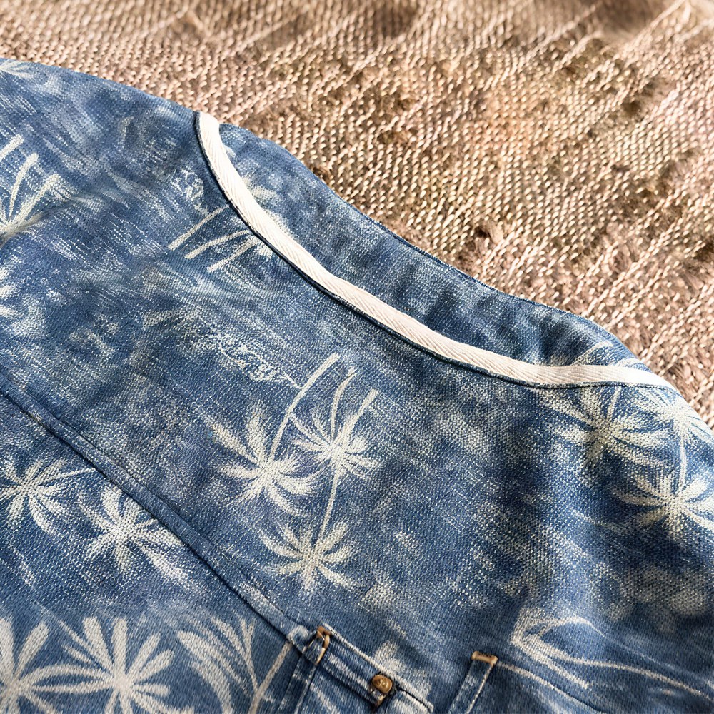 ヤシの木柄デニムベースボールシャツ