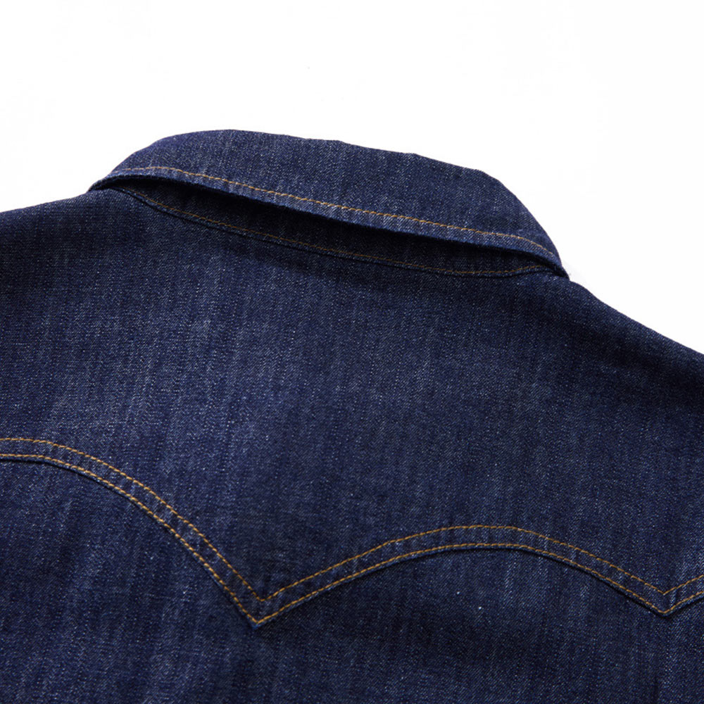 レトロパールボタン　スラブコットンウエスタンデニムシャツ