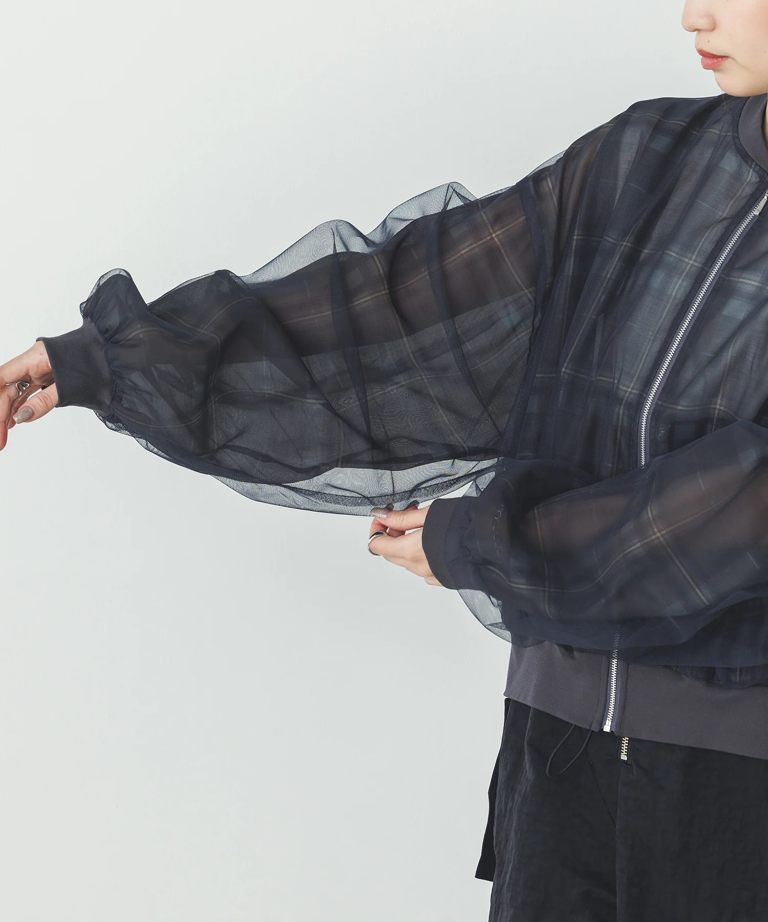 チュールシアー チェックブルゾン