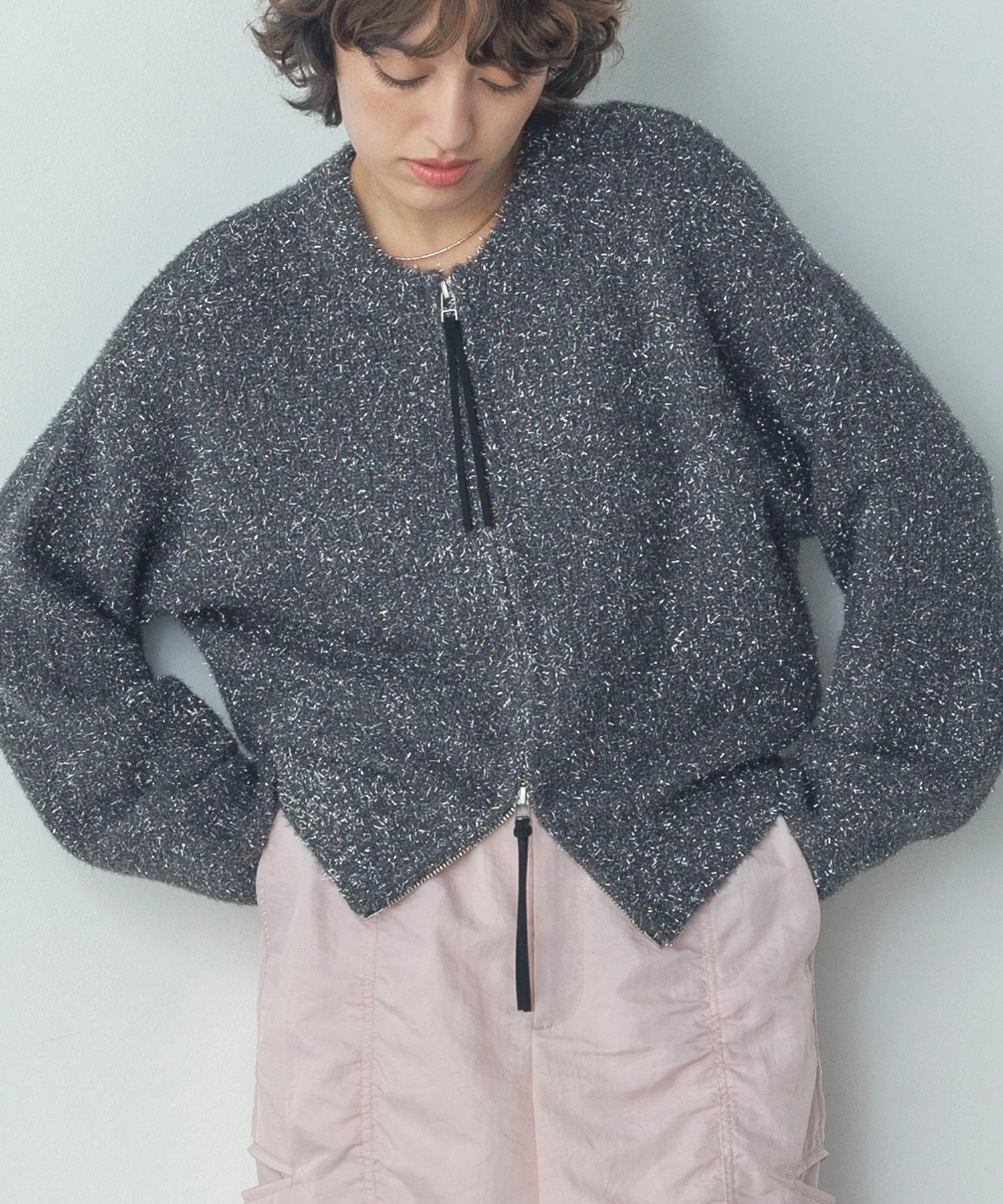 ラメフェザーニット Wジップブルゾン