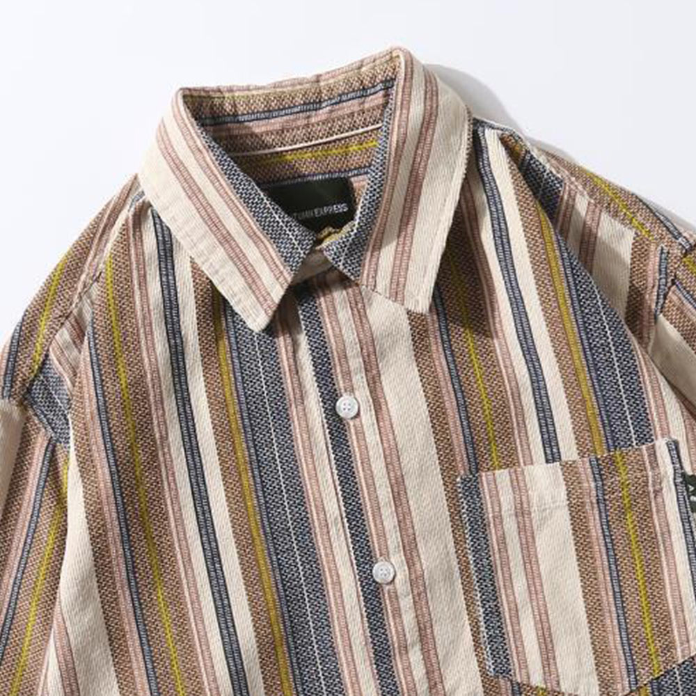 コットン和風 　マルチストライプコーデュロイシャツ