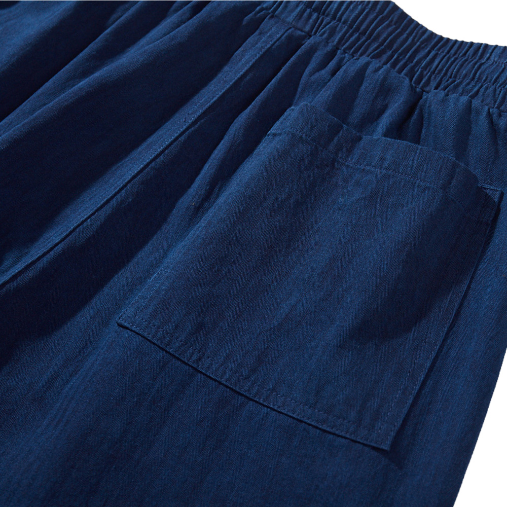 藍染め　ヘリンボーンカジュアルワイドパンツ