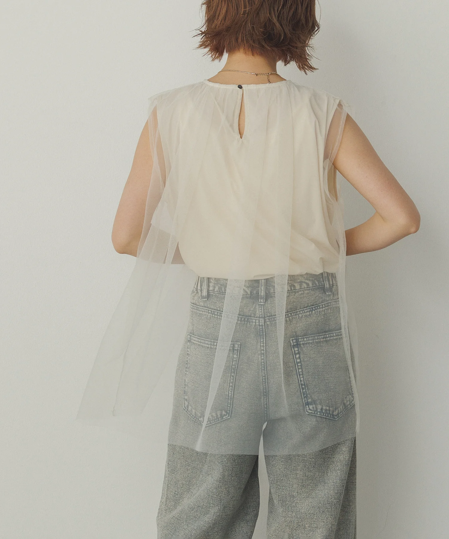 【接触冷感】チュールレイヤードトップス