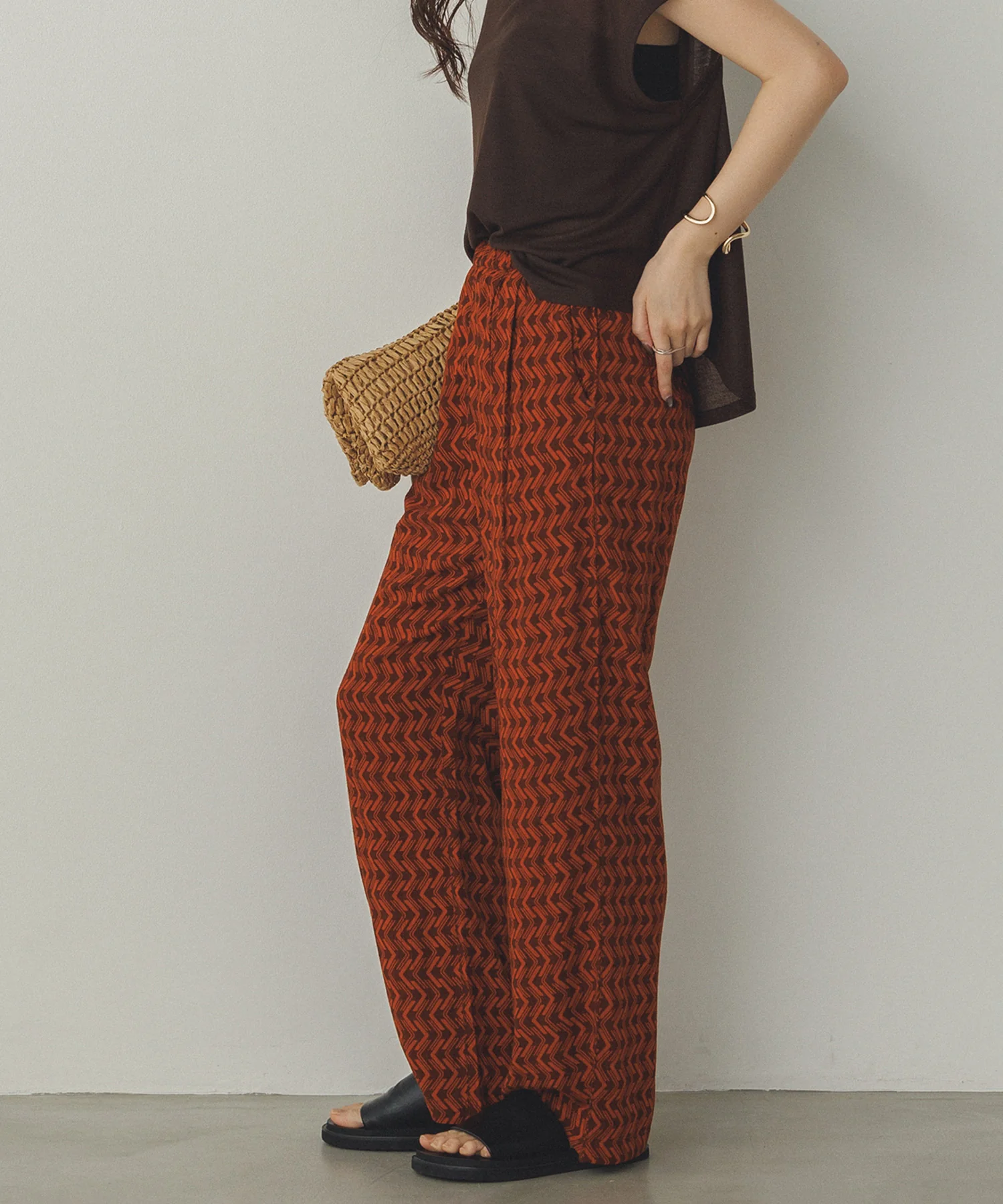 レーヨン プリントストレートパンツ