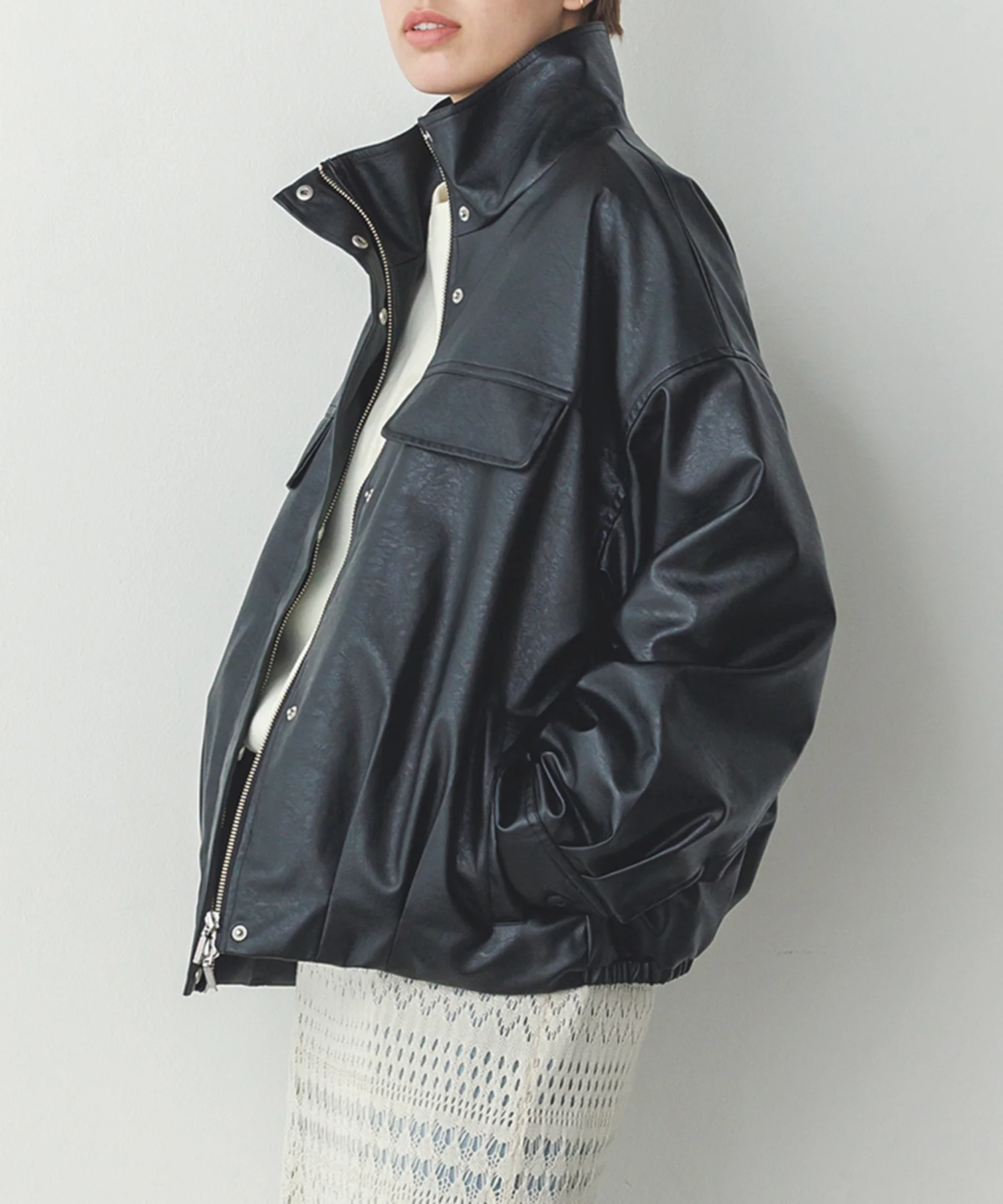 フェイクレザー オーバーブルゾン