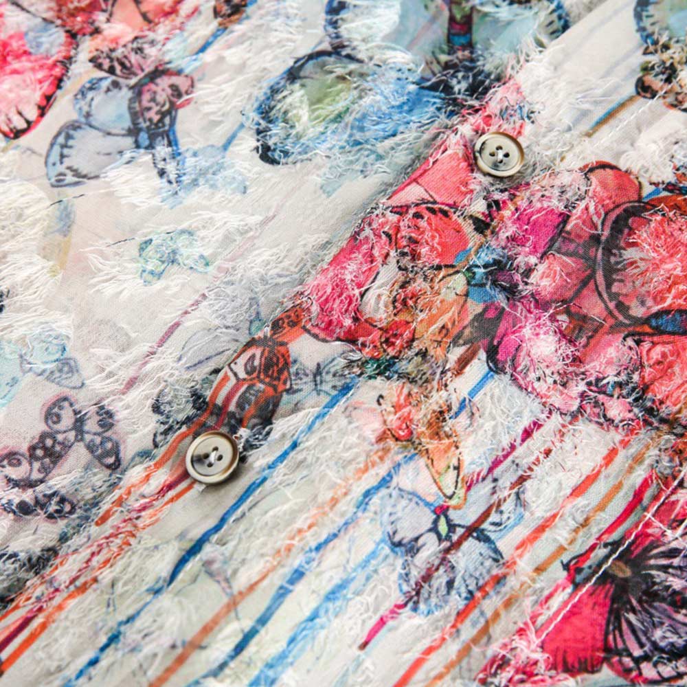 アメカジ蝶柄フリンジジャカードシャツ 半袖 