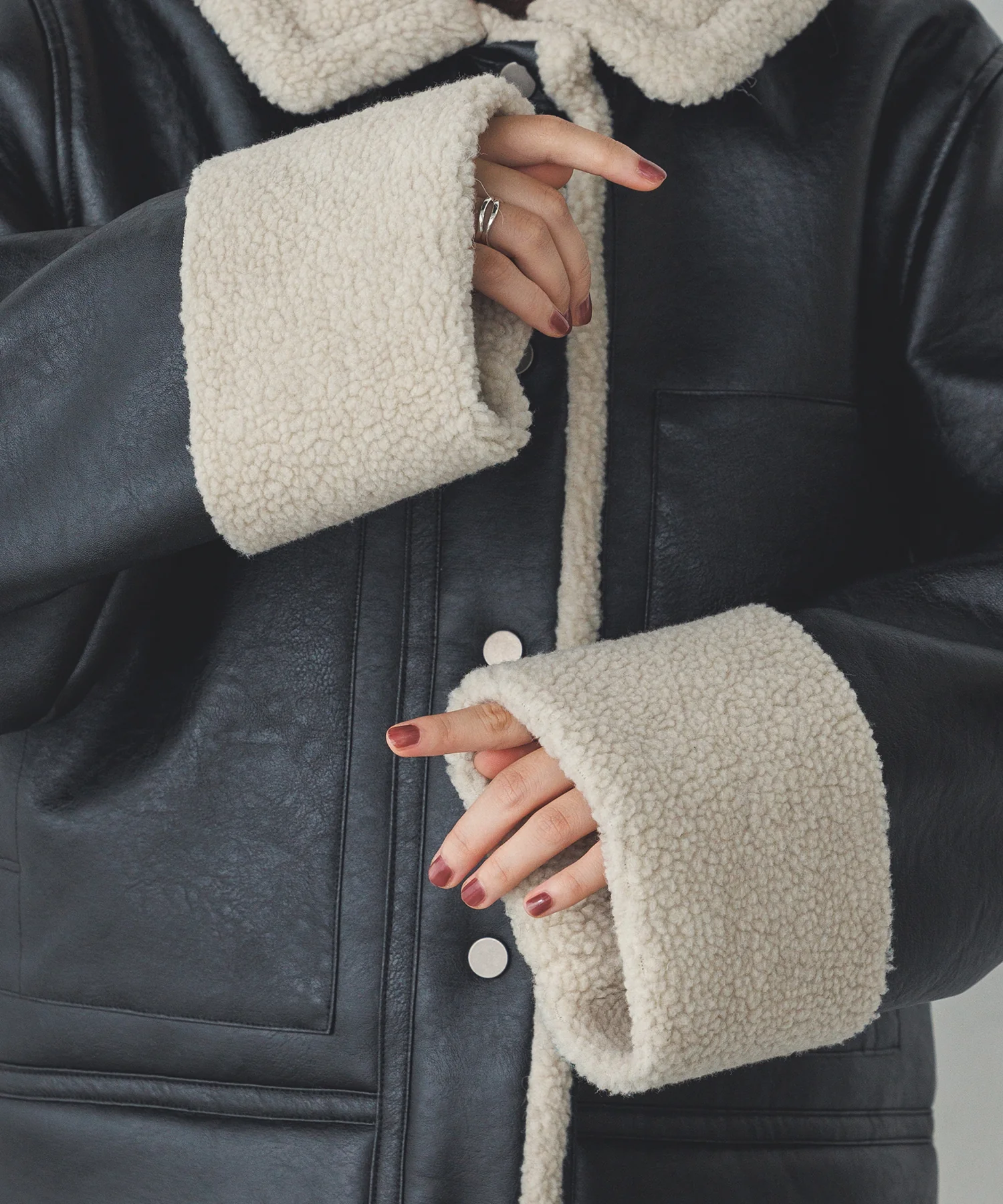 フェイクレザー×ボア ブルゾン