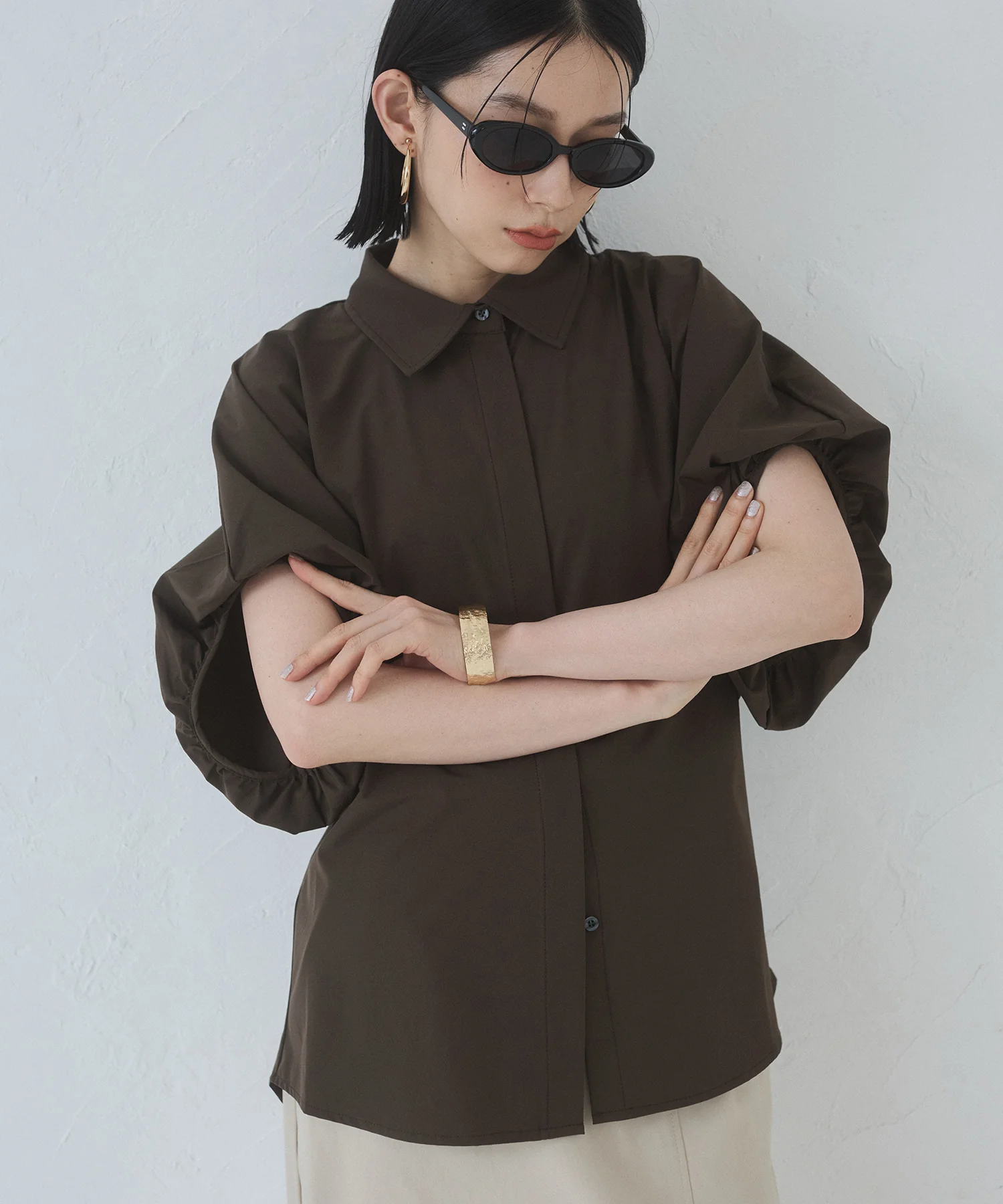 【接触冷感】 パフスリーブシャツ